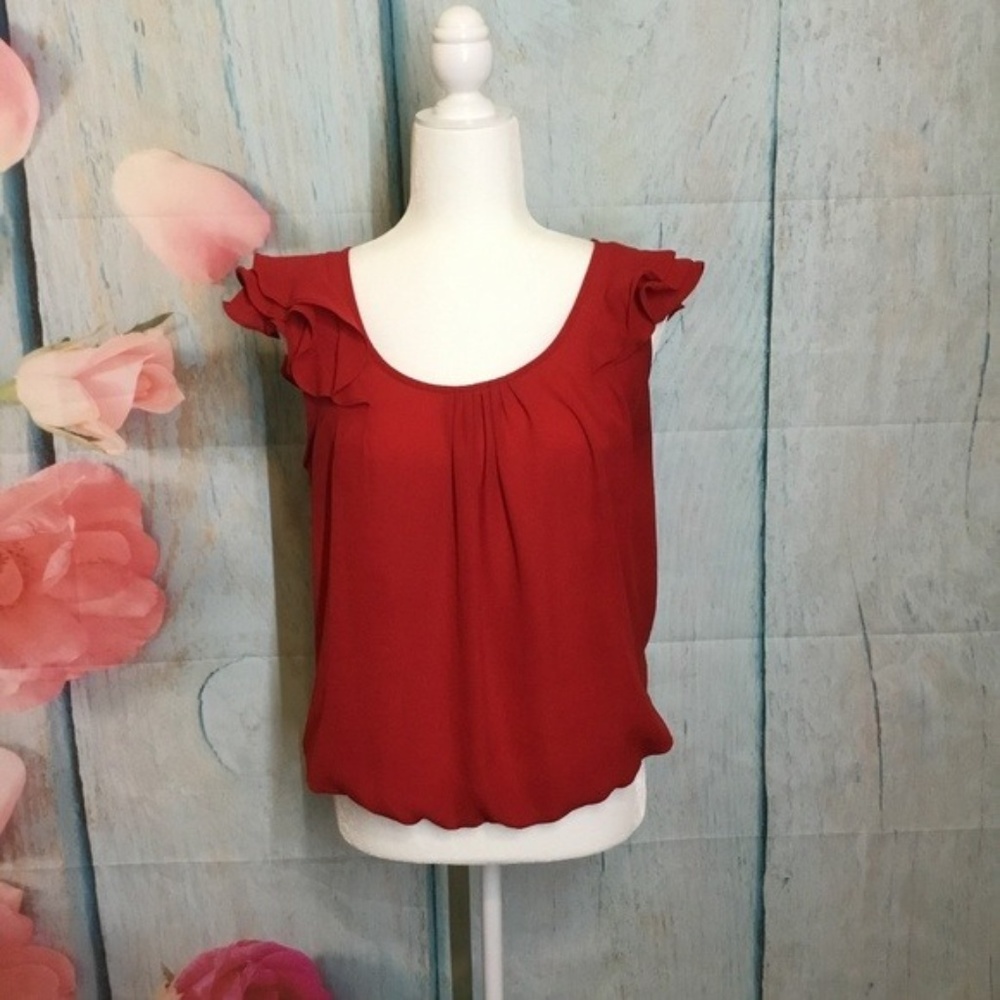 EXPRESS Red Top Size M Ruffled Sleeve